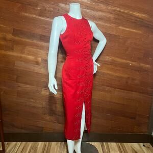 VINTAGE 80s Ann Tobias Ao Dai Dress Eastern Cheongsam Midi Length Size 4